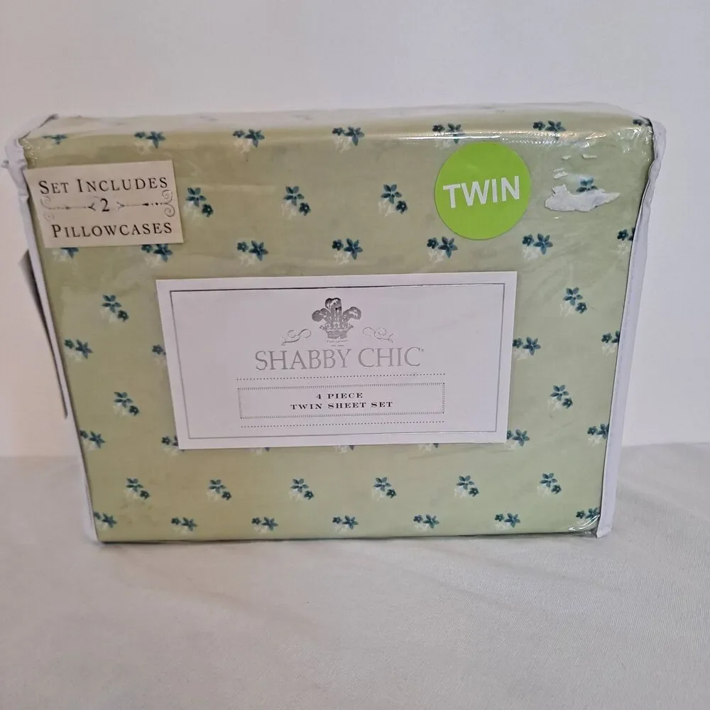 Shabby Chic Rachel Ashwell 4 piece TWIN Sheet Set Green Floral